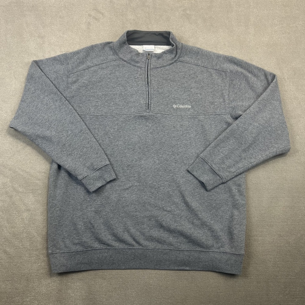 Columbia Sweatshirt Mens XXL Gray Quarter Zip Fleece Pullover Logo Mock Neck